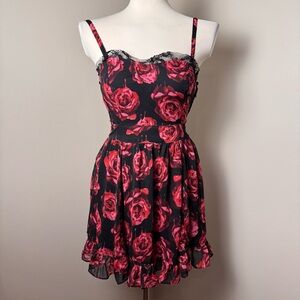 Y2K ROYAL BONES by DAANG Goth Bleeding Roses Lace Trimmed Mini Dress XSMALL